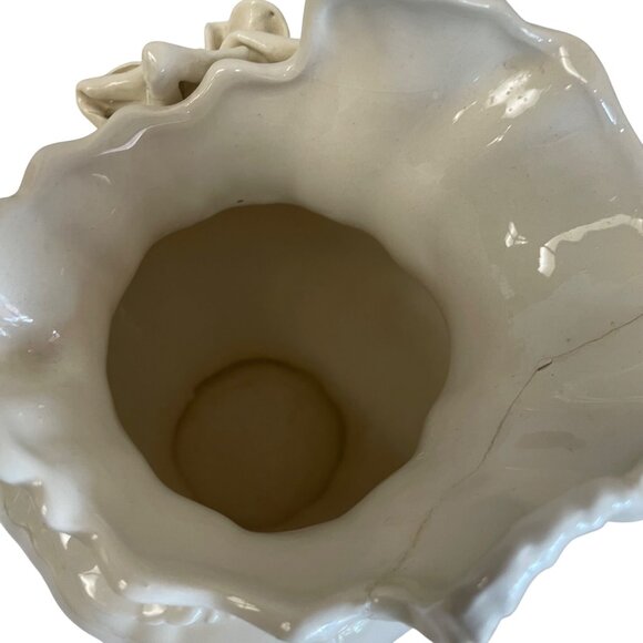 Vintage White Ceramic Pitcher With Ornate Handle Floral Detail Read - Picture 13 of 14